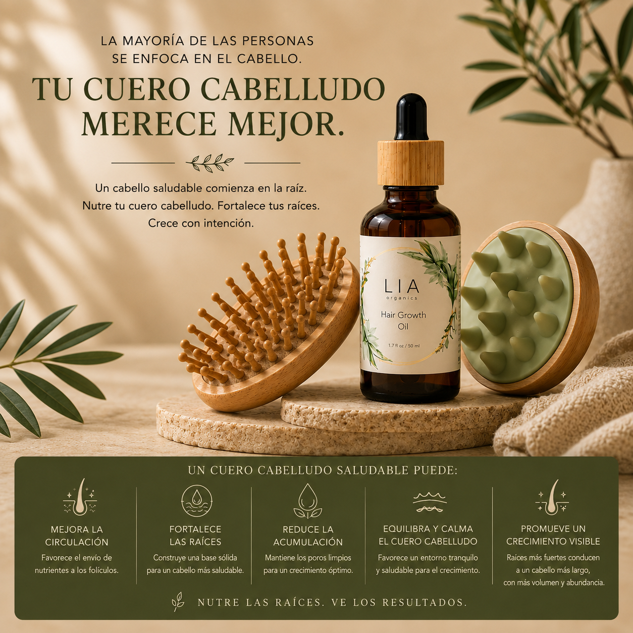 Aceite para el crecimiento del cabello + Masajeador de cuero cabelludo + Cepillo para cuero cabelludo